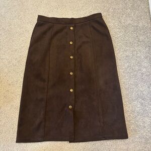Westport Dark Brown Faux Suede Pencil Skirt with Buttons
